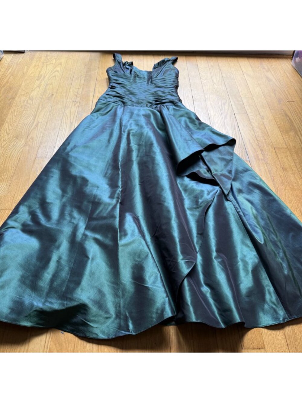 Rickie Freeman Teri Jon Size 6 Green Silk Sleeveless Pleated Ruched Maxi Gown - Picture 13 of 16